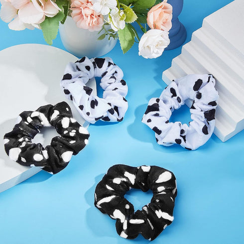 Xinnun 10 Pcs Cow Print Scrunchies, Cloth Hair Ropes for Women Girls, White and Black Hair Accessories for Cow Birthday