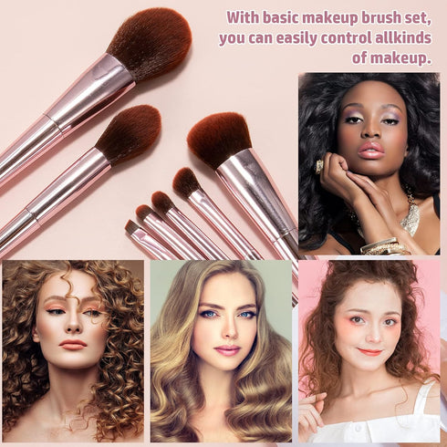 7Pcs Professional Pink Makeup Brushes Set, Essential Beauty Tools for Beginners and Travel by YUESHENNAN