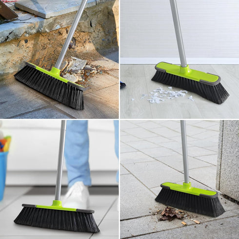 Green Indoor Broom with 54" Long Handle for Floor Cleaning in Kitchen, Garage, and Patio