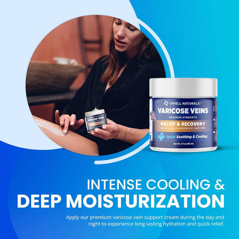 OWELL NATURALS Varicose Vein Cream for Legs - 2oz Maximum Strength All Natural Discomfort Reliever for Muscle