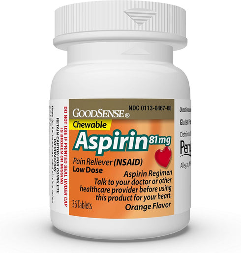 GoodSense Aspirin 81 mg Chewable Tablets - Low Dose Pain Reliever, Orange Flavor