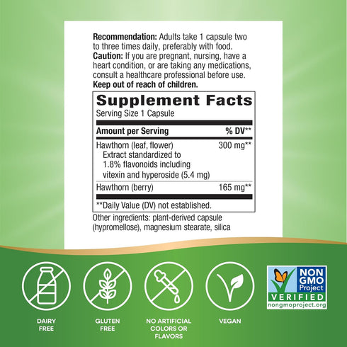 Nature's Way Hawthorn Premium Extract - Support Heart Health, Standardized to 1.8% Flavonoids, Non-GMO, Vegan (90