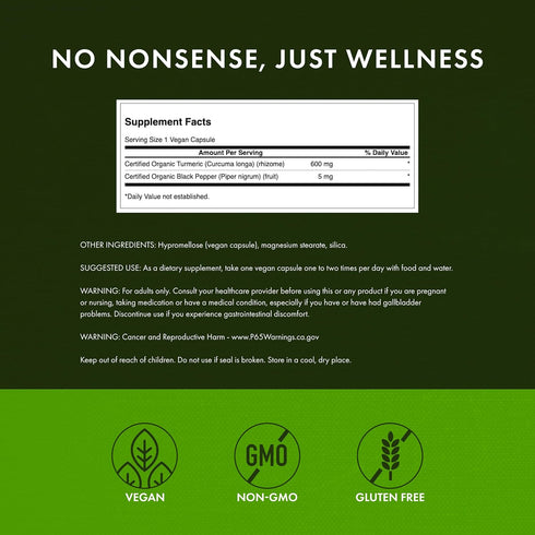 Swanson Turmeric & Black Pepper Organic Joint Health Supplement for Enhanced Bioavailability & Absorption - 60 Veggie