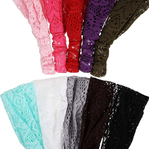 WILLBOND 10 Pieces Lace Elastic Headwrap - Boho Bandana Hair Accessories for Women in 10 Colors