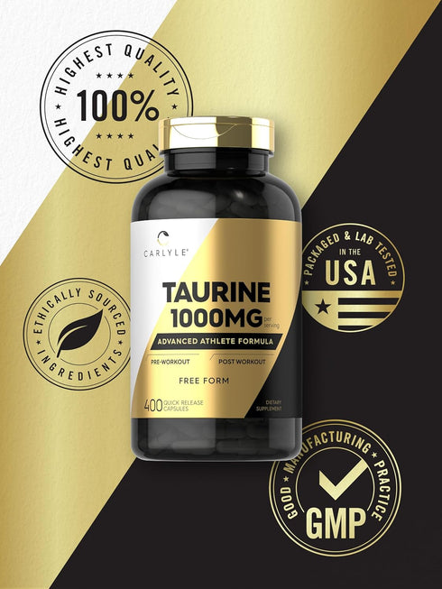 Carlyle Taurine 1000mg Capsules - 400 Count, Free Form, Non-GMO, Gluten Free Supplement