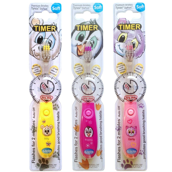 Kinder Zahnbuerste mit blinkenden Timer – Pack von 3 für Maedchen – Club Cutie