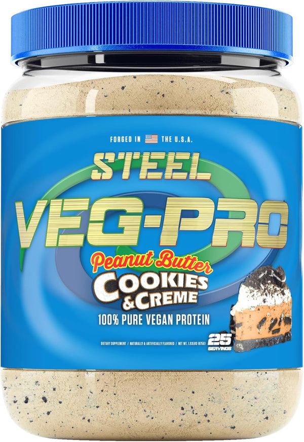 Steel Supplements Veg-PRO Vegan Protein Powder, Peanut Butter Cookies & Creme, 25 Servings, 1.93lbs, Low Carb