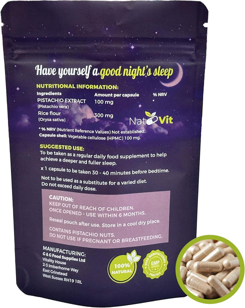 Nat-Vit 30 Pistachio Sleep/Unique Natural Sleep Aid Supplement/Natural Melatonin/Fall Asleep Faster/Deeper and Longer