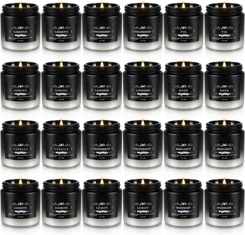 Set 24 Pack, Set Scented Candle Black&White, Candle for Home Scented, Odor Eliminating, Stress Relief, Long Lasting Soy
