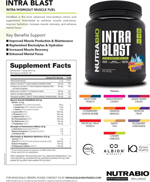 NutraBio Intra Blast and Pre-Workout Powder, Advanced Electrolyte Performance Drink, Amino Acid Recovery, Grape Berry