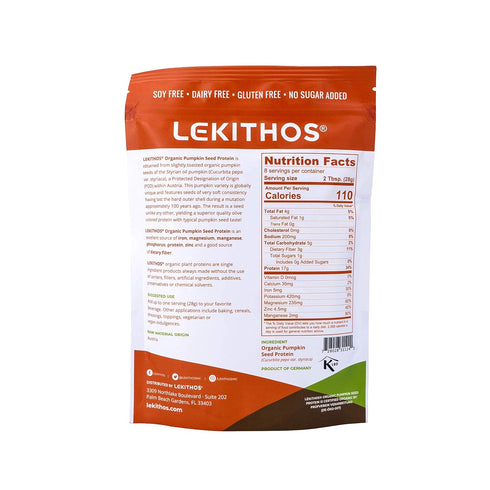 Lekithos Organic Pumpkin Seed Protein | 8 oz | 17g Protein | Certified USDA Organic, Vegan