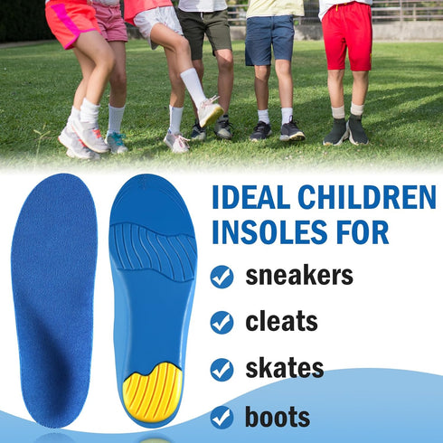 Ailaka Kids Orthotic Arch Support Shoe Insoles, Cushioning PU Foam Inserts for Flat Feet & Plantar Fasciitis