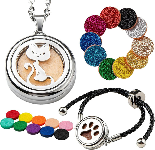 Essential Oil Diffuser Necklace & Bracelet Set for Women Gift 2pcs, Cat