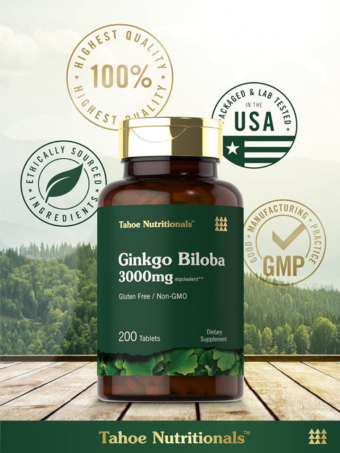 Carlyle Ginkgo Biloba | 3000mg Per Serving | 200 Tablets | Extra Strength, Vegetarian, Non-GMO & Gluten Free