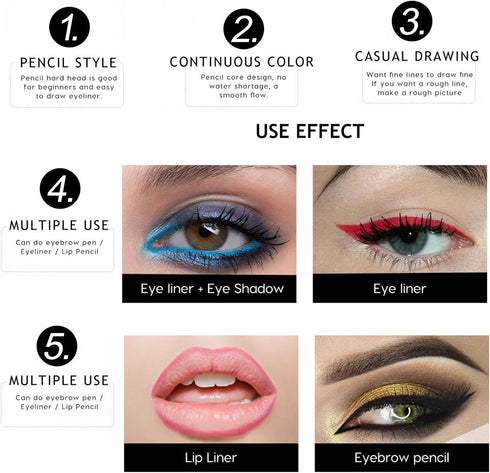 12Pcs Lot Set - 12 Colors Waterproof Eyeliner Pencil with Sharpener