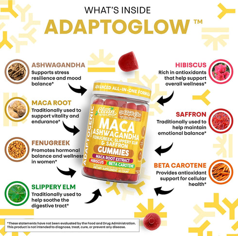 Gummies 60 Gummies Gummy Clean Nutra Maca Root Ashwagandha Fenugreek Slippery Elm Saffron Hibiscus Beta Carotene