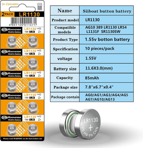 80PCS Watch Batteries - Assorted AG0, AG1, AG3, AG4, AG5, AG7, AG10, AG13, 1.5V Alkaline LR41 LR44 Coin Cell