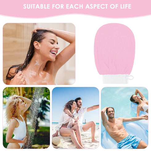 Exfoliating Glove Body Scrubber, 1 PC Korean Washcloth for Deep Scrub, Loofah Cleansing Mitts, Pink