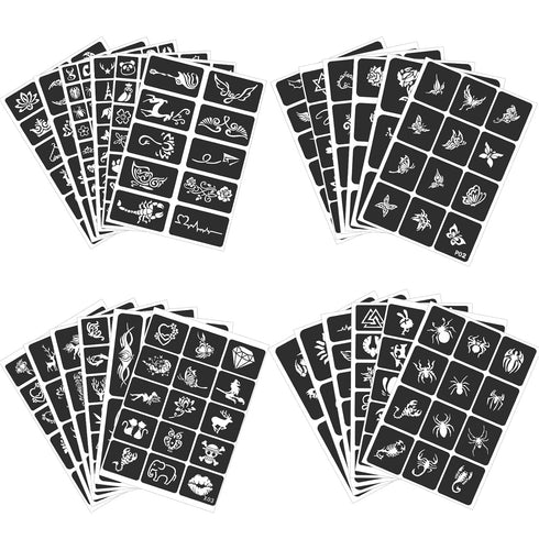 Tattoo Stencils For Kids Teens Adults - 24 Sheets Henna Tattoo Stencil Kit with 400 Designs