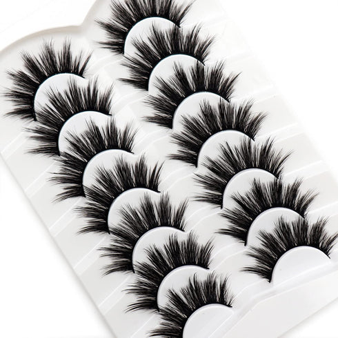 Veleasha False Eyelashes - 7 Pairs Wispy Faux Mink Lashes, Fluffy Handmade Fake Eyelashes for Natural Look