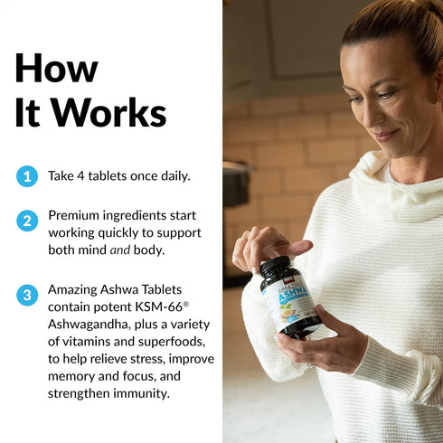 FORCE FACTOR Amazing Ashwa, 120 Tablets, Ashwagandha Supplement for Stress Relief, Memory, Focus, and Immune Support