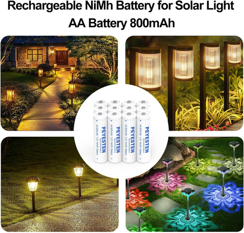Ni-Mh 800mAh 1.2V AA Rechargeable Batteries Ni-Mh, Double A Batteries for Solar Lights, Garden Lights, Pack of 12, Pre-Charged