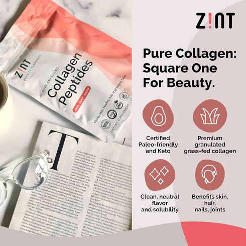 Zint Collagen Peptides Protein Powder, Natural Collagen Booster, Joint Supplements for Men & Women, 10 oz