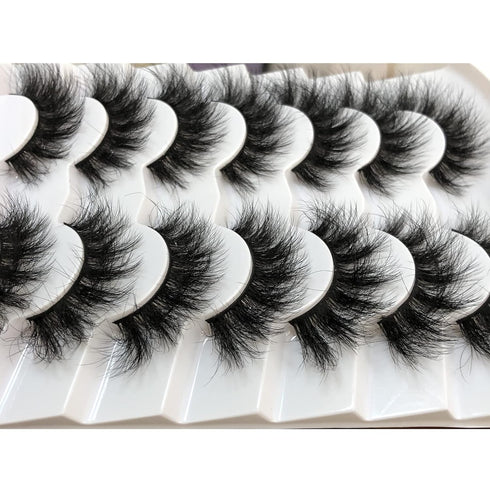 Pooplunch 7 Pairs Pack False Eyelashes Faux Mink Cat-Eye Look 18MM Wispy Long 8D Volume Fake Eyelash Strips