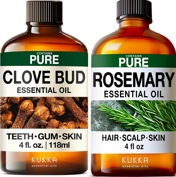 Clove Oil for Oral Care & Rosemary Oil for Hair Set -