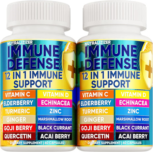 12 in 1 Premium Immune Defense Vitamins - 120 Caps, Immune Supplement with Vitamin D3, C, Zinc, Echinacea