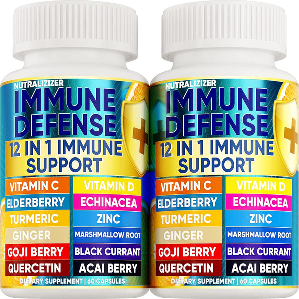 12 in 1 Premium Immune Defense Vitamins - 120 Caps, Immune Supplement with Vitamin D3, C, Zinc, Echinacea