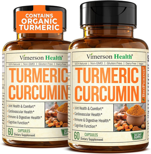Turmeric Curcumin & Black Pepper Extract - 2 Pack - High Absorption Joint Support Supplement with Bioperine, 95%