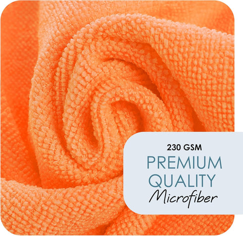 Hearth & Harbor Microfiber Cleaning Cloth, 12 Pack Washcloths, Orange Reusable Microfiber Towels for Cars