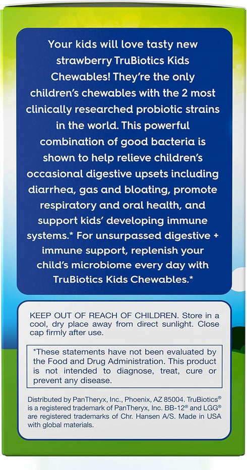 TruBiotics Probiotics for Kids, Sugar-Free Chewable for Digestive & Immune Health, Natural Strawberry Flavor, 30 Tablets