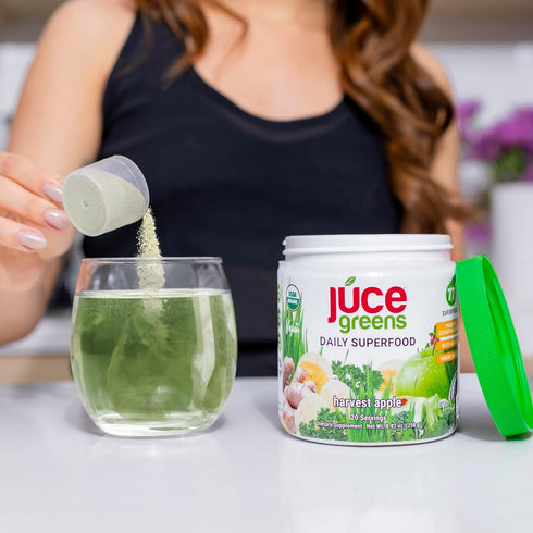 JUCE Organic Green Superfood Powder, 77 Superfoods Plus Prebiotic Probiotic Blend, Harvest Apple Flavor - 20 Servings