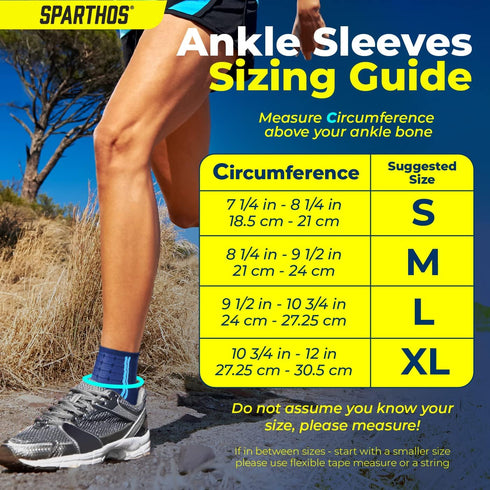 Sparthos Ankle Compression Socks (Pair) – Plantar Fasciitis Sleeves with Arch Support, Blue-M