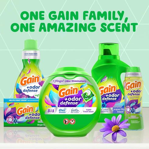 Gain + Odor Defense Laundry Detergent Liquid Soap, 2-Pack, Super Fresh Blast Scent, 65 Fl Oz Each