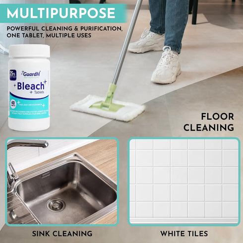 Bleach Tablets, 40 Count - Multipurpose Cleaning for Laundry, Kitchen, Bathroom Tiles, Toilet Bowls