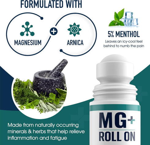 MARS WELLNESS MG+ Cooling Roll on Pain Relief (3 oz) - Fast Acting Arnica Roll on with 5% Menthol for Sore Muscle Pain