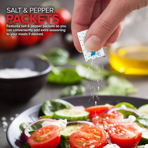 Individually Wrapped Plastic Cutlery Set with Napkin + Salt & Pepper Packets, 50 Count Prewrapped Disposable Silverware