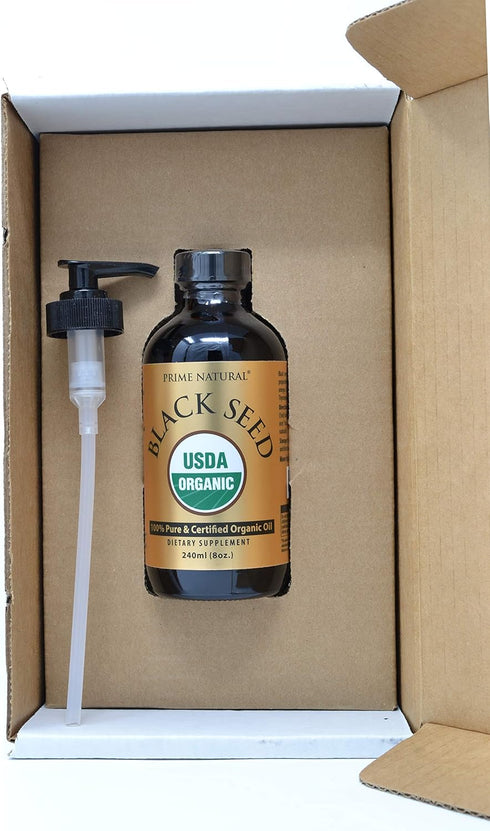 Organic Black Seed Oil 8oz, Cold Pressed Unrefined, High Thymoquinone 1.7%, USDA Certified, Vegan Omega 3 6 9