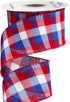 Ribbli Patriotic Red/White/Blue Check Wired Ribbon, 2-1/2 Inch x 10 Yard,4th of July Buffalo Plaid Ribbon,Burlap Ribbon for Big Bow,Wreath,Tree Decoration,Outdoor Decoration by Ribbli