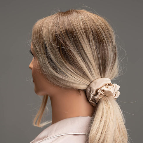 Silk Scrunchies for Hair, 100% Mulberry Silk Hair Ties, 3 Pack (Pink, Peacock Blue, Apricot)
