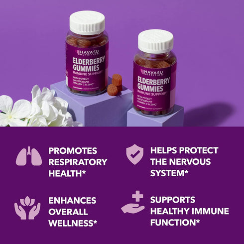 Sambucus Black Elderberry Gummies for Adults - 60 Count with Zinc and Vitamin C for Immune Support