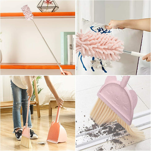 Kalolary 5 Pcs Mini Broom and Dustpan Set, Little Broom with Dustpan for Home Cleaning, Extendable Duster