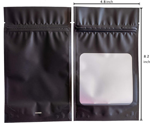 HANSER 100 Pieces Smell Proof Mylar Resealable Foil Pouch Bags, 4.8x8.2 Inches, Matte Black