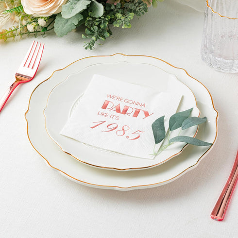 Crisky 40th Birthday Cocktail Napkins, Rose Gold, 50 Pcs, 3-Ply, Party Supplies for Cake Dessert Beverage Table
