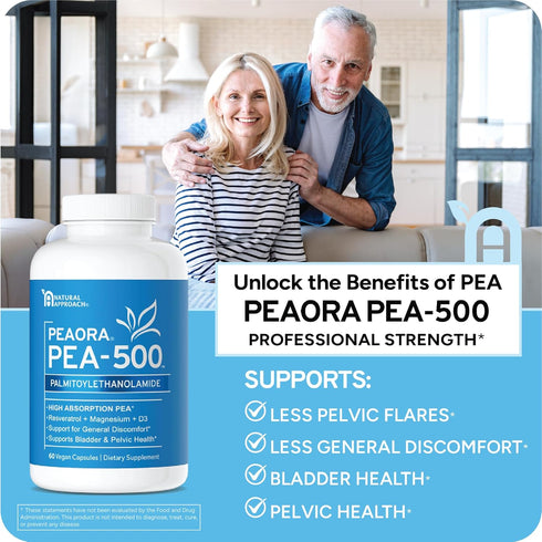 PEAORA PEA-500 - Bladder & Pelvic Discomfort Support for Women & Men - High-Absorption Palmitoylethanolamide, USA Made