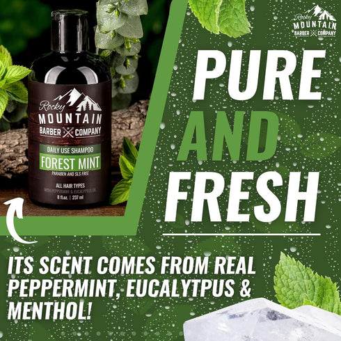 Rocky Mountain Barber Company Men's Shampoo, Tea Tree Oil, Peppermint & Eucalyptus for All Hair Types