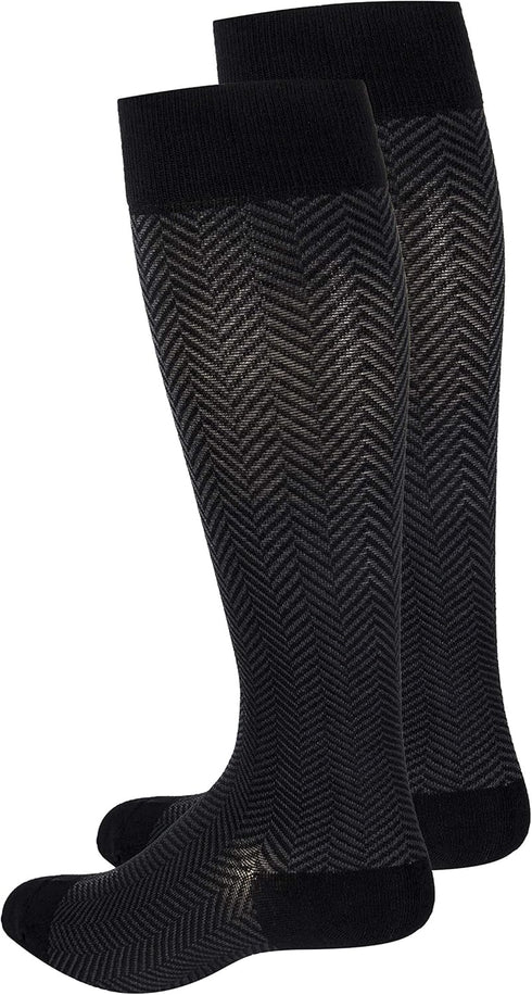 20-30 mmHg Cotton Socks for Women, Black Herringbone, Large